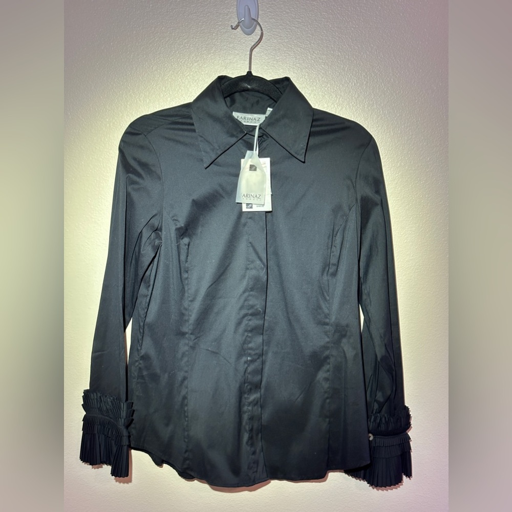 NWT. Woman’s. Black button down shirt from Farinaz Taghavi. Size 8.